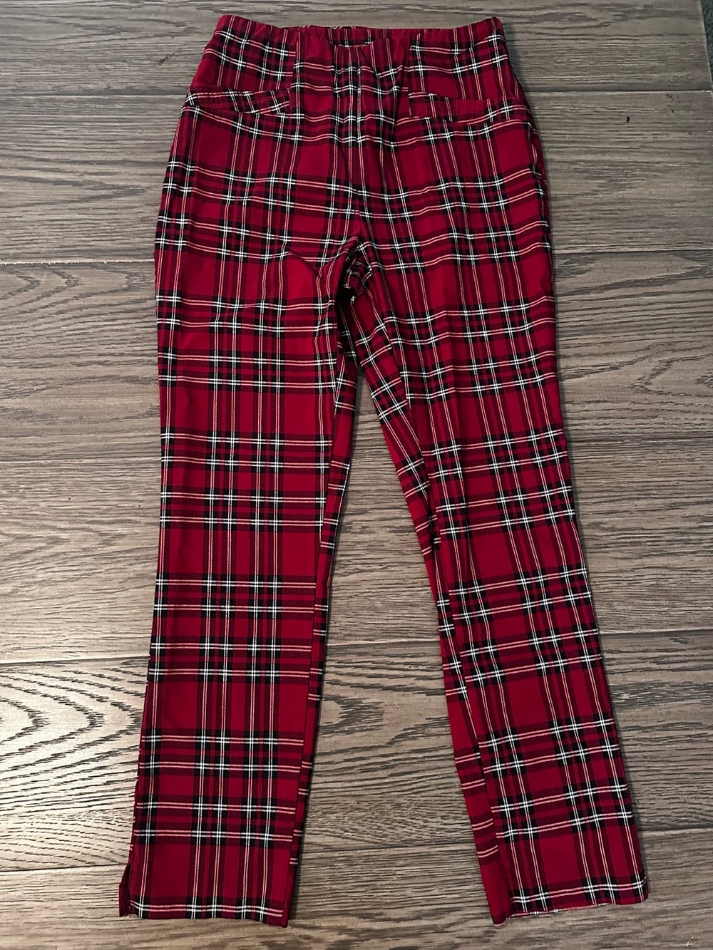 Source Unknown Red Plaid Cropped Stretch Pants